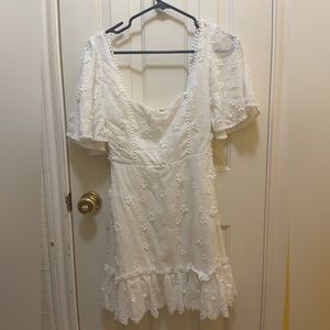 FANCY A SPRITZ MINI DRESS - SQUARE NECK DRESS IN WHITE EMBROIDERY